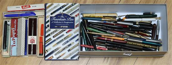 A collection of pens, books on pens and a Bonhams catalogue